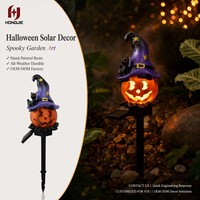 Lampes solaires de jardin d'Halloween, décorations extérieures en forme de citrouille avec chapeau de sorcière et chat noir, résistantes à l'eau, en résine, pour allée et jardin