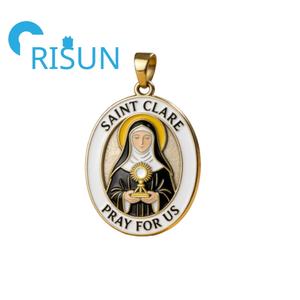 Medaglia in Metallo di Santa Clare d'Assisi all'Ingrosso, Ciondolo Personalizzato, Medaglione Religioso Cattolico - Product Image 2