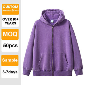 Sudadera con Capucha de Felpa Gruesa de 360 g/m², Lavada al Ácido, con Doble Cremallera, Estilo Cárdigan, Talla Grande, Chaqueta Personalizable de Alta Calidad al por Mayor - Product Image 1