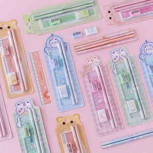 Ensemble de papeterie en plastique de cinq pièces, couleur personnalisée, boîte cadeau pour enfants d'école, boîte cadeau d'anniversaire pour enfants, règle mignonne kawaii en gros - Product Image 3