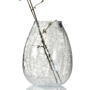 Vase à fleurs de glace craquelée, dispositif de luxe, arrangement floral hydroponique, grand verre transparent, vase en verre et en cristal