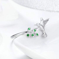 Vente flash - Bague pour femme en argent sterling 925, forme colibri, sertie de zircon vert, réglable, vente en gros personnalisée