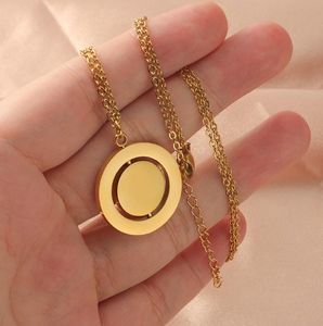 Collier pendentif personnalisable en acier inoxydable à double couche avec <span class=keywords><strong>disque</strong></span> géométrique rotatif pour fêtes et chaînes de pull - Product Image 2