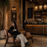 Ensemble table et chaises en bois massif style rétro pour salon de thé, finition cuir, éponge haute densité, usage commercial, mobilier de restaurant, café, bar