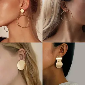 Wholesale Statement Drop Dangle Earrings Big Geometric Gold Stud Earrings Set For Women