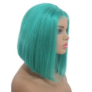 Peluca de Cabello Humano Virgen Remy con Frente de Encaje, Color Azul Cielo Aqua, Estilo Bob, 13x4, Transparente HD, para Mujeres, Cabello Liso Sedoso - Product Image 3