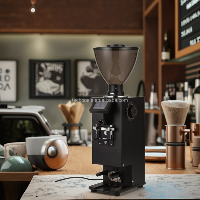 ZILONG Commercial Electric Coffee Grinder Automatic Tamper Stainless Steel LED 64mm Burr 1000g Capacity 400W for Hotel