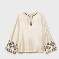 Chemisier élégant pour femme, grande taille, à sequins, manches courtes, broderie en dentelle, chemise décontractée à manches courtes boutonnée, col en V élégant