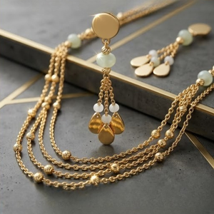 Conjunto de Collar de Cadena Multicapa de Plata 925 y Oro para Mujer, Elegante Joyería con Colgante de Cuentas y Pendientes - Product Image 4