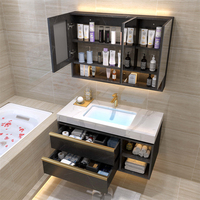 Meuble vanité de salle de bain moderne à évier unique avec armoire de rangement et miroir