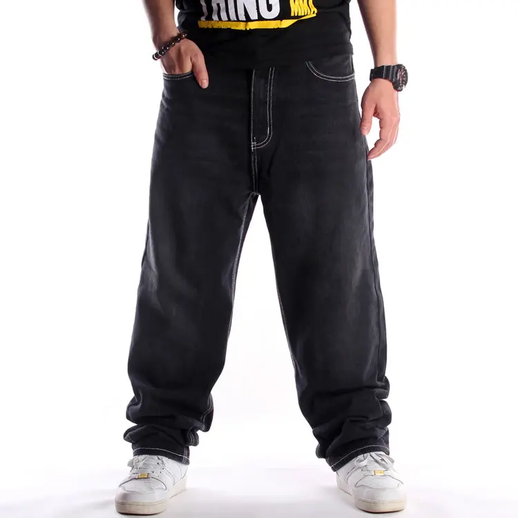 Jeans amples hommes Denim pantalon à jambes larges droit Baggy Streetwear Hip Hop pantalon noir grande taille hommes jeans empilés