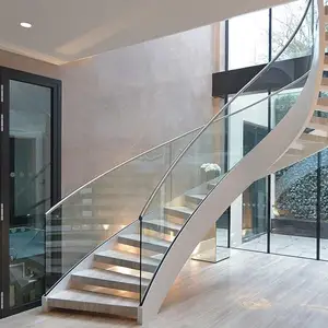 Australia approved Spiral Arc Stairs Design Interior Stairs railing glass aluminum wood Curved Staircase
