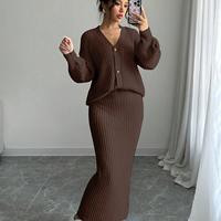 Ensemble pull et pantalon en maille décontracté pour femme, col en V, boutonné, longueur cheville, blanc, anti-plis, collection hiver