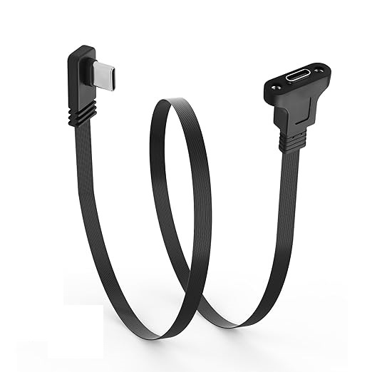 Ultra-Thin USB 3.1Type C to C Panel Mount Screw Cable,Right Angle Type-C Male to Female Panel Mount Adapter Cable,10 Gbps Flat