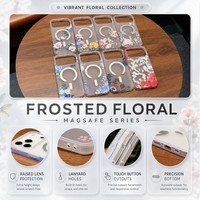 Funda Magnética Floral Esmerilada para iPhone 18 17 16 15 Pro Max 14 13 12 11, Sensación de Piel, Carcasa Semitransparente IMD, Imán Fuerte