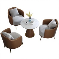 Ensemble de fauteuils d'appoint modernes rembourrés avec table d'appoint ronde en marbre, ensemble de 3 fauteuils de salon avec coussin pour salon et hôtel