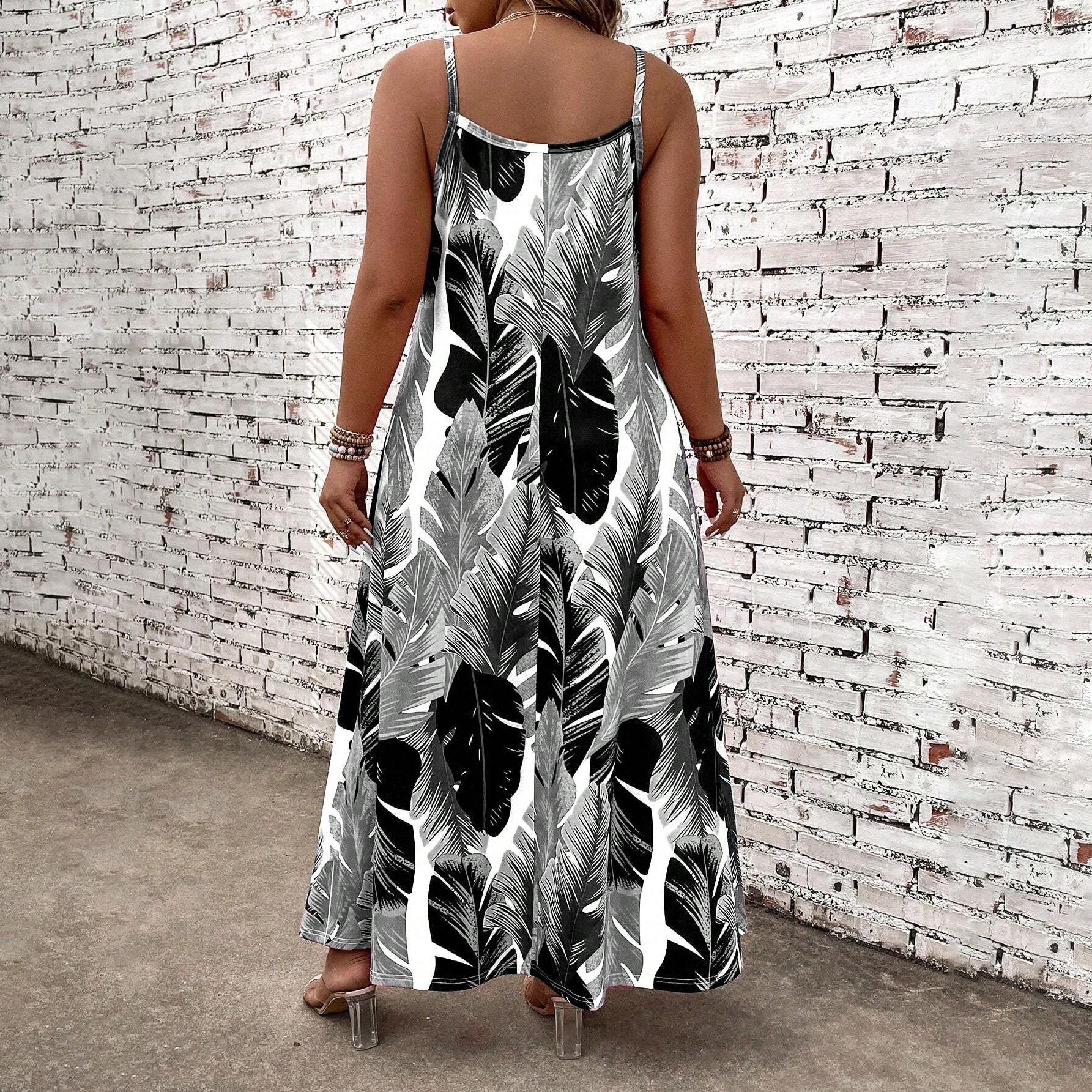 Plus Size Casual Vacation Plant Printed Strappy Dress Suitable for Summer  Maxi Women Outfit USA Hot Selling| Alibaba.com