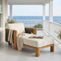 Chaise longue de luxe moderne en teck tressé, écologique, résistante aux UV, avec coussins, pour extérieur et piscine, toutes saisons