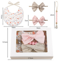 Ensemble de 4 bavoirs pour bébé en lin et coton personnalisés, bandeau élastique à nœud, attache-sucette, accessoires pour bébés filles, coffret cadeau