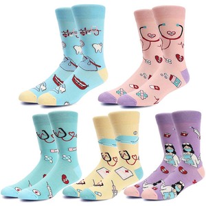 Women's Crew <b>Socks</b> Cotton Blend <b>Cartoon</b> Print Breathable Daily Wear Spring Season Standard Thickness Knitted Pattern - Product Image 1