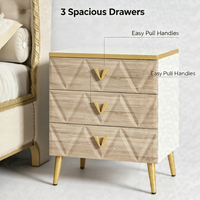 Table de chevet moderne en bois à 3 tiroirs avec poignées en métal doré, pieds fins, meuble de rangement pour chambre à coucher, appartement, maison