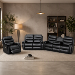 Conjunto de Sofás Reclinables Manuales de Tela Gris Moderna con Respaldo Acolchado para Sala de Estar - Product Image 5