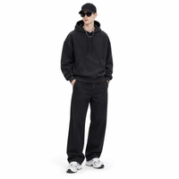Sweat-shirt à capuche oversize en molleton brossé épais noir délavé, coupe carrée, style streetwear, vierge