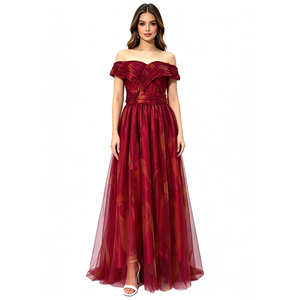 Abito da sera da <span class=keywords><strong>donna</strong></span> <span class=keywords><strong>con</strong></span> spalle scoperte, modello a tromba in tulle, <span class=keywords><strong>con</strong></span> <span class=keywords><strong>spacco</strong></span> laterale, <span class=keywords><strong>lungo</strong></span>, formale, stampa floreale, in poliestere, per feste - Product Image 1