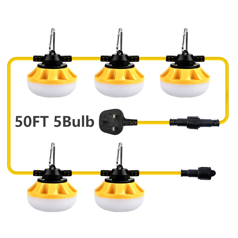 Werkseitige Lieferung UK Stecker 50FT 50W 7000 Lumen IP65 wasserdichte Girlanden beleuchtung Kette 220V industrielle Außen lichterketten