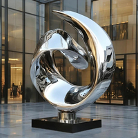 Sculpture circulaire moderne abstraite en acier inoxydable poli de 220 cm pour l'extérieur, la place publique, le centre commercial, la cour et les jeux d'eau
