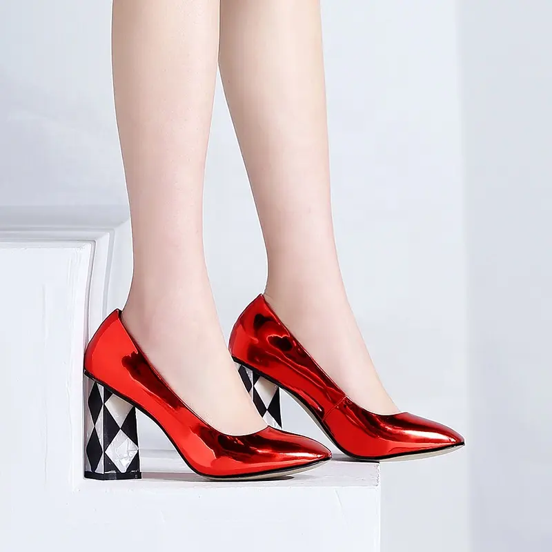 2022 Spring Red Women Pumps Big Brand Fashion Chunky Heel Ladies Dress Shoes China Hot Sale Woman Wedding Bride High Heels