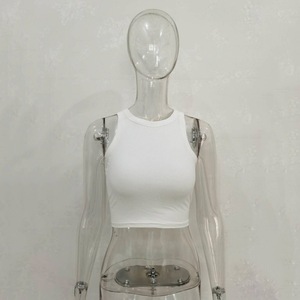 أزياء المرأة بلا أكمام تانك أعلى تنفس القطن دنة بلون واحد مثير صالة الألعاب الرياضية سترة نمط عارضة-الجملة - Product Image 6