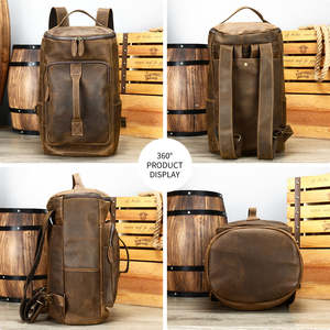 Sac à dos vintage en cuir véritable Crazy Horse, sac à dos étanche pour hommes, grande capacité, voyage en plein air, fermeture à glissière en polyester - Product Image 5