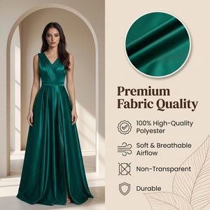 Robe de soirée élégante vert émeraude en polyester sans manches, style satiné, longue, pour invitées de mariage, banquets et boutiques - Product Image 3