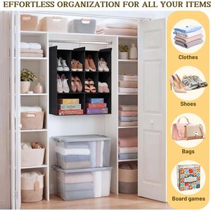 Organisateur de placard suspendu à 10 compartiments en tissu non tissé avec 3 crochets pour le rangement des vêtements dans la chambre - Product Image 6