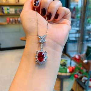Fashion Eco-friendly Copper Fresh Style Red Zircon Necklace and Ear Ring 3PCS <b>Set</b> Lucky Flower Jewelry <b>Set</b> for Women Daily Wear - Product Image 4