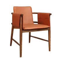 Fauteuil de salle à manger Idao en cuir pleine fleur avec dossier, structure en frêne blanc massif, design moderne et minimaliste pour cafés, mobilier de maison et salles d'exposition