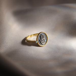 Anillo Ajustable Chapado en Oro Vintage con Símbolo Hamsa y Piedra Turquesa CZ, Hecho a Mano en Turquía, para Bodas, Aniversarios y Fiestas, Plata de Ley 925 - Product Image 6