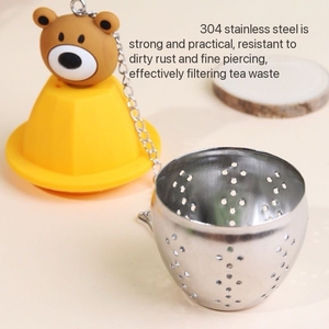 Cute Cartoon Design 304ss Silicon Food Grade Eco-Friendly Leaf Shape Strainer Filter Silicone <strong>Tea</strong> <strong>Infuser</strong> with Drip Tray - Product Image 2