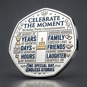 Pièce de monnaie commémorative heptagonale personnalisée en alliage de <span class=keywords><strong>zinc</strong></span> pressé hydrauliquement, finition polie miroir, pour fête d'anniversaire - Product Image 2