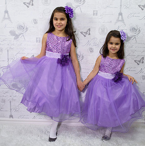 Girls Long Fluffy Tulle Dress <b>Sequin</b> Sleeveless Flower Belt Princess Performance Party Gown 10 Colors - Product Image 2