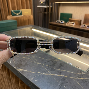 RAMDUT IMPEX Luxurious Rectangle <b>Sunglasses</b> Moissanite Accents Rimless Unisex UV400 Protection Anti-Reflective Lenses Custom - Product Image 3