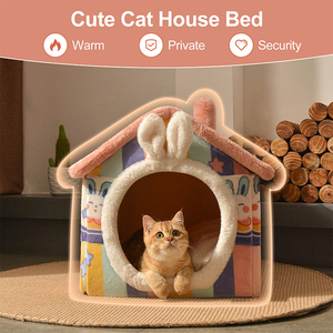 Mignonne petite maison pour chien d'intérieur, lit tente pliable avec coussin, lit grotte pour chien avec fond antidérapant, rose - Product Image 3