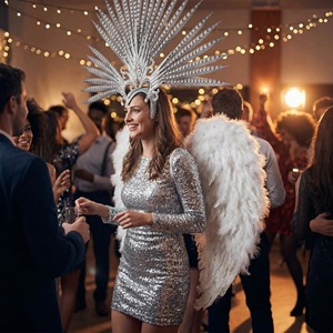 Tiara de Plumas, Disfraz de Samba, Carnaval, Fiesta de Halloween, Sombrero para Espectáculo en Bar, Maquillaje, Alas para Baile, Desfile, Logotipo <span class=keywords><strong>C</strong></span>-<span class=keywords><strong>3PO</strong></span>, Unisex - Product Image 2