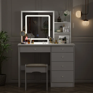 Coiffeuse en bois blanc brillant, Design élégant, coiffeuse, <span class=keywords><strong>Table</strong></span> de maquillage avec écran tactile, miroir LED pour chambre de fille - Product Image 1
