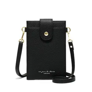 Mais recente de couro Guangzhou atacado fábrica de mulheres telefone carteira longa vertical forma crossbody sacos de caixa do telefone móvel para senhoras