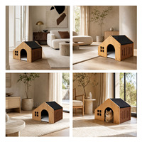 Maison pour animaux de compagnie moderne et confortable en bois, pour chat et chien, avec toit en tissu, entrée cintrée, design ventilé, tapis doux, maison en carton