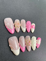 Alta calidad hecho a mano uñas tridimensional tallado estilo almendra forma de uñas fábrica venta al por mayor soporte personalización