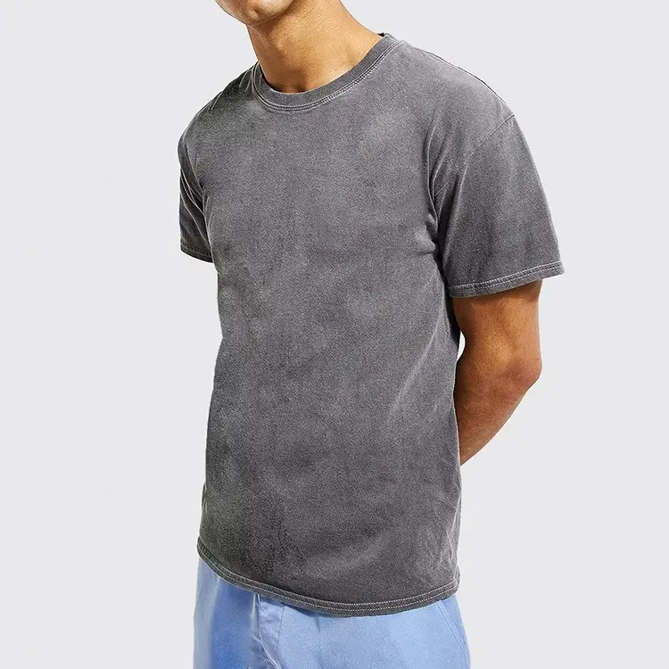 Высококачественная Мужская винтажная промытая футболка из 100% хлопка с логотипом на заказ, Мужская футболка большого размера с кислотной стиркой