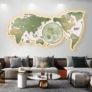 Art mural carte du monde avec lumières led décor de salon simple peinture lumineuse led avec horloge - Product Image 2
